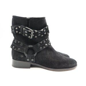Frye Boots Carly Stud Short Engineer Harness Boot Women's Size 7 B Black Suede